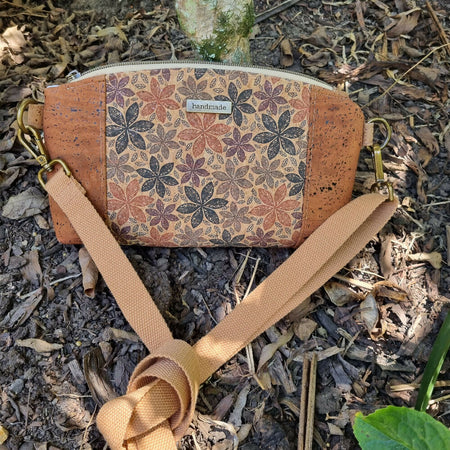 Cork Organiser / Crossbody Bag - Floral and Brown Tones