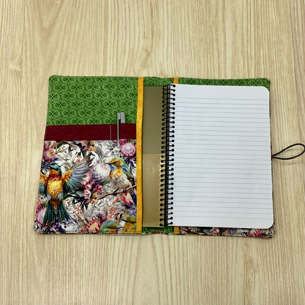 Rainbow Bee-eater birds refillable A5 fabric notebook cover gift set - Incl. book and pen.