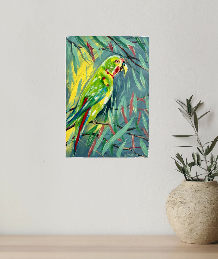 Vibrant perch, acrylic painting on canvas paper, 30x42cm, signed