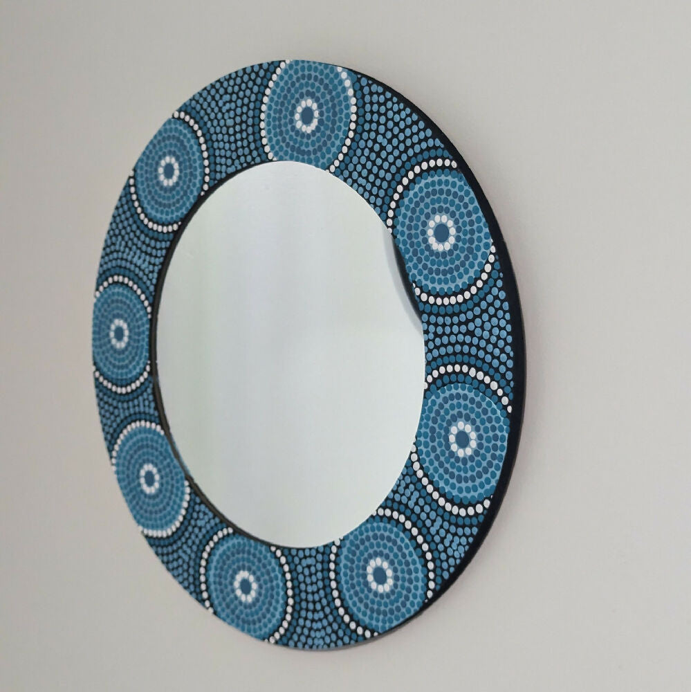 Blue Handpainted Mirror Circles Dot Design 41 cm