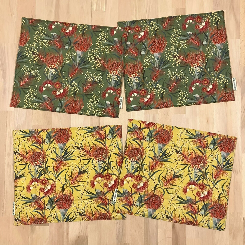 handmade Australian native reversible - green & mustard