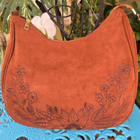 Sunflower & flowers pyrography bag