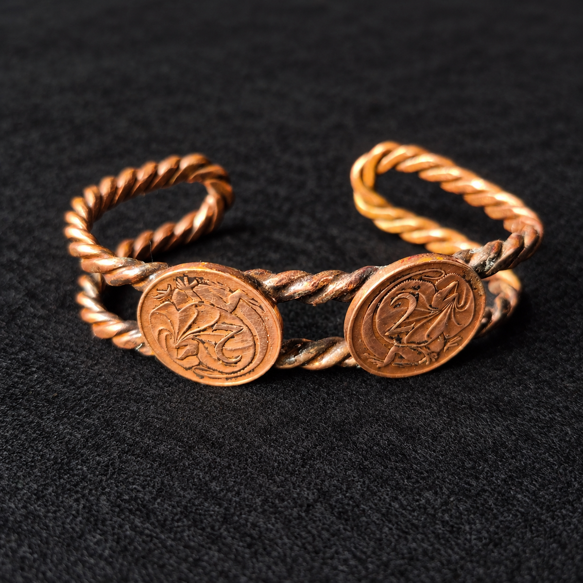 Handmade Australian Two-Cent Coin Copper Cuff B024
