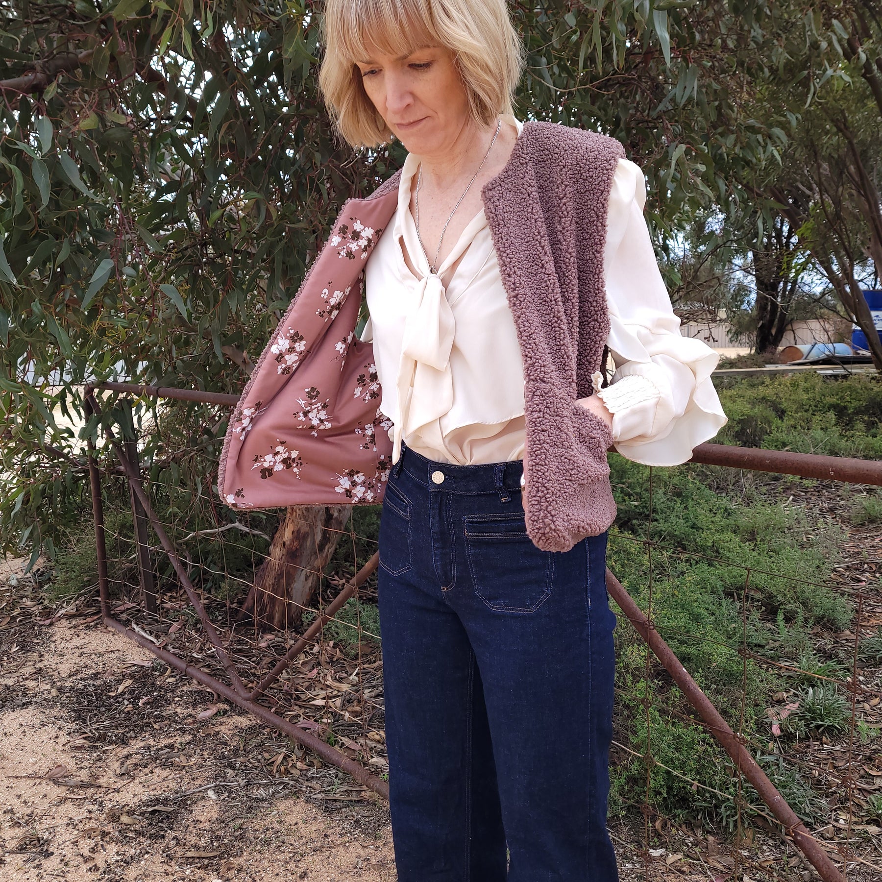 Mushroom Flower - Reversible Sherpa Vest - Small