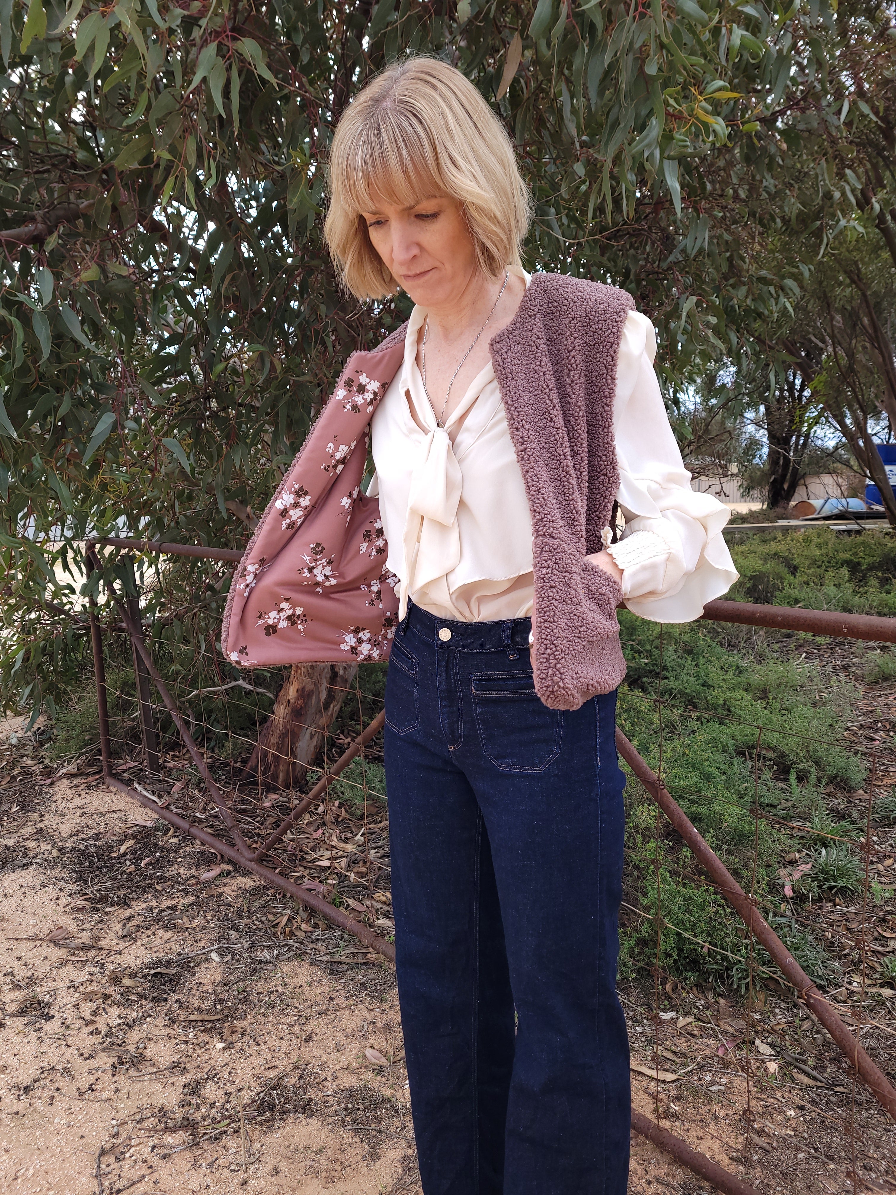 Mushroom Flower - Reversible Sherpa Vest - Small