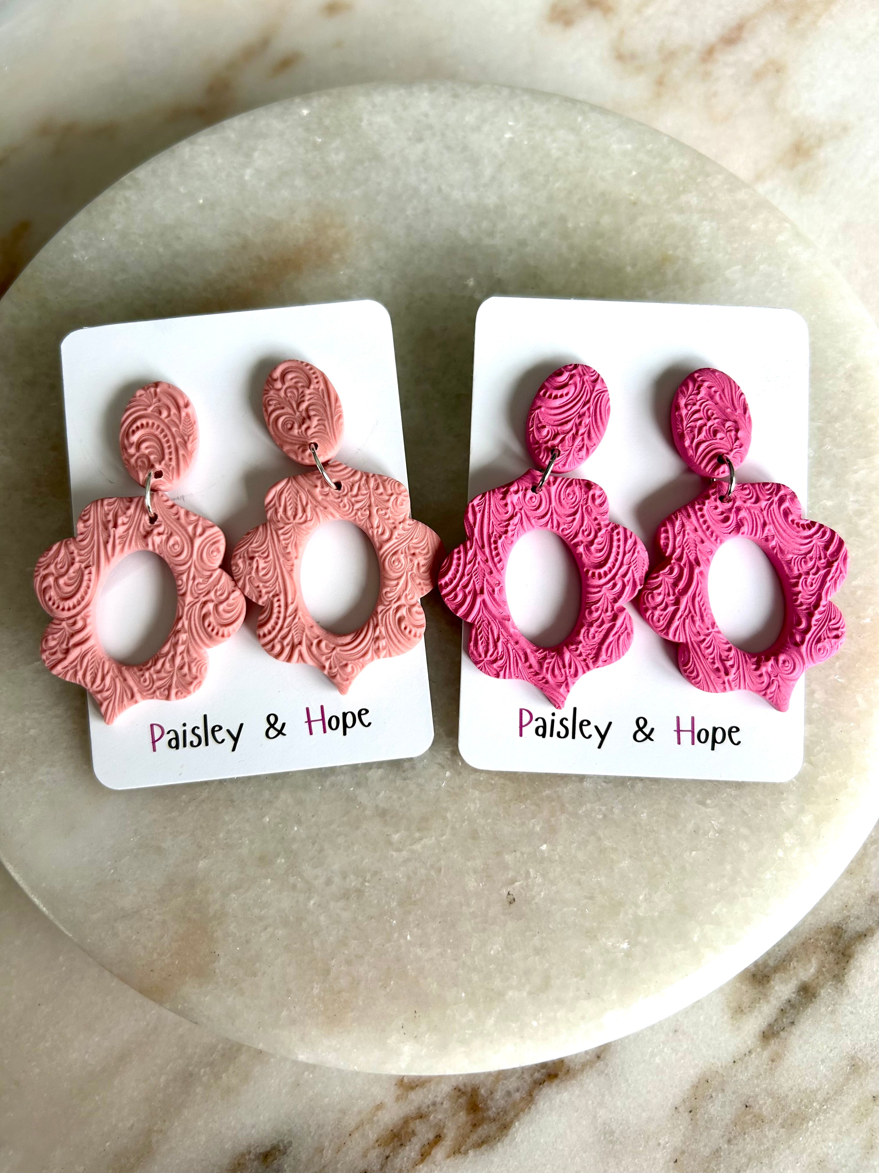 Embossed Polymer Clay Dangles - Choose colour