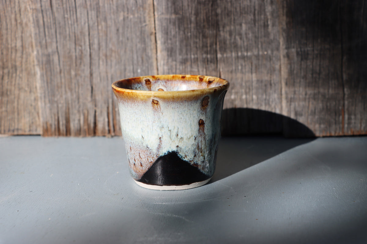 Hand Thrown Stoneware Espresso Cups: brown and white hand made