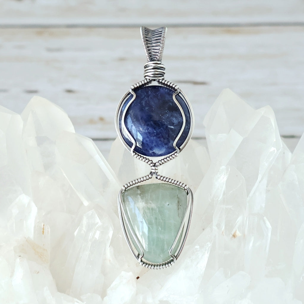 Sterling Silver Sodalite and Aquamarine Pendant ~ Talisman of Insight and Clarity