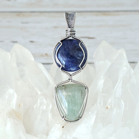 Sterling Silver Sodalite and Aquamarine Pendant ~ Talisman of Insight and Clarity
