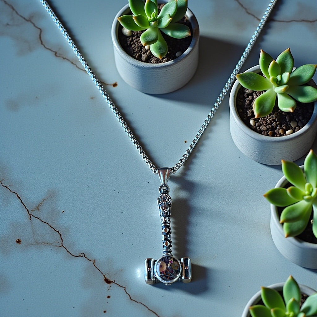 Steampunk watch parts hammer mens necklace