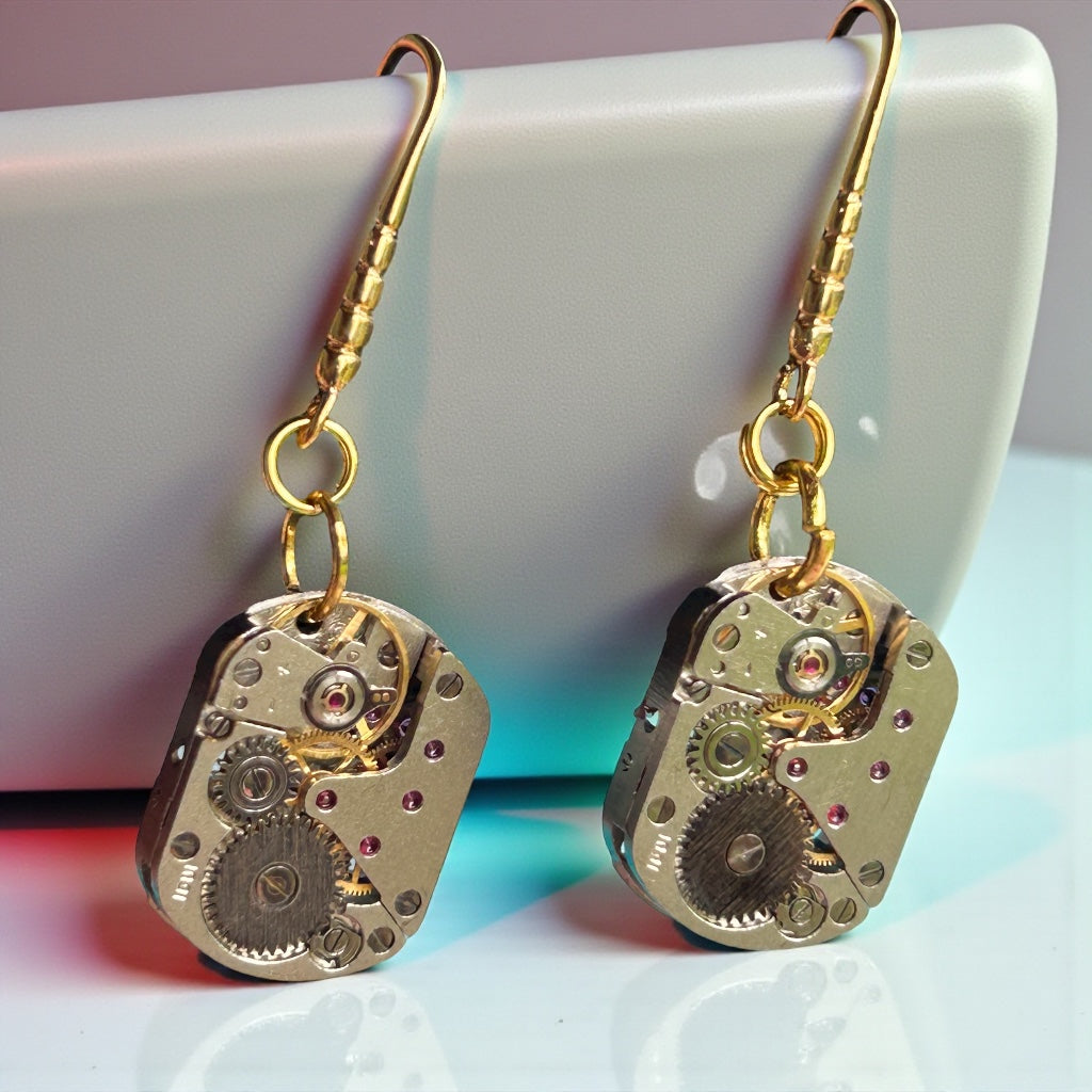 Steampunk watch movement earrings (gold plated posts)
