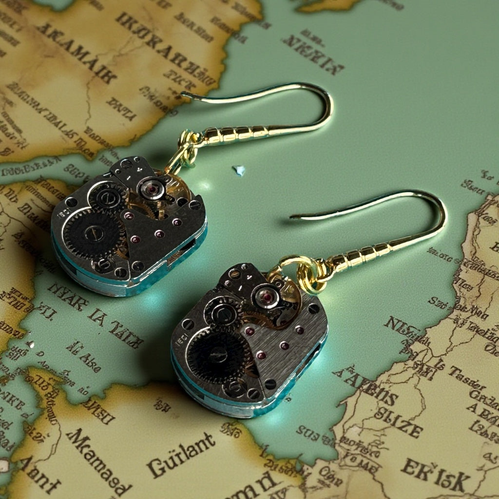 Steampunk watch movement earrings (gold plated posts)