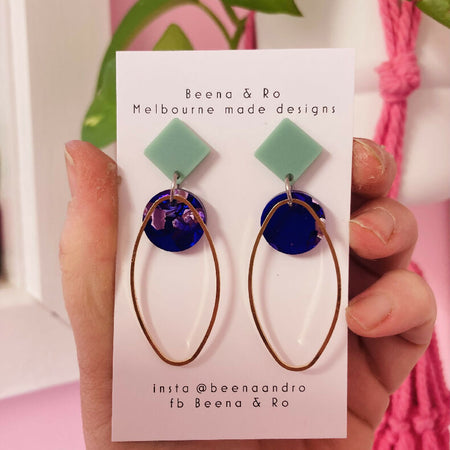 Violet / green / silver earrings