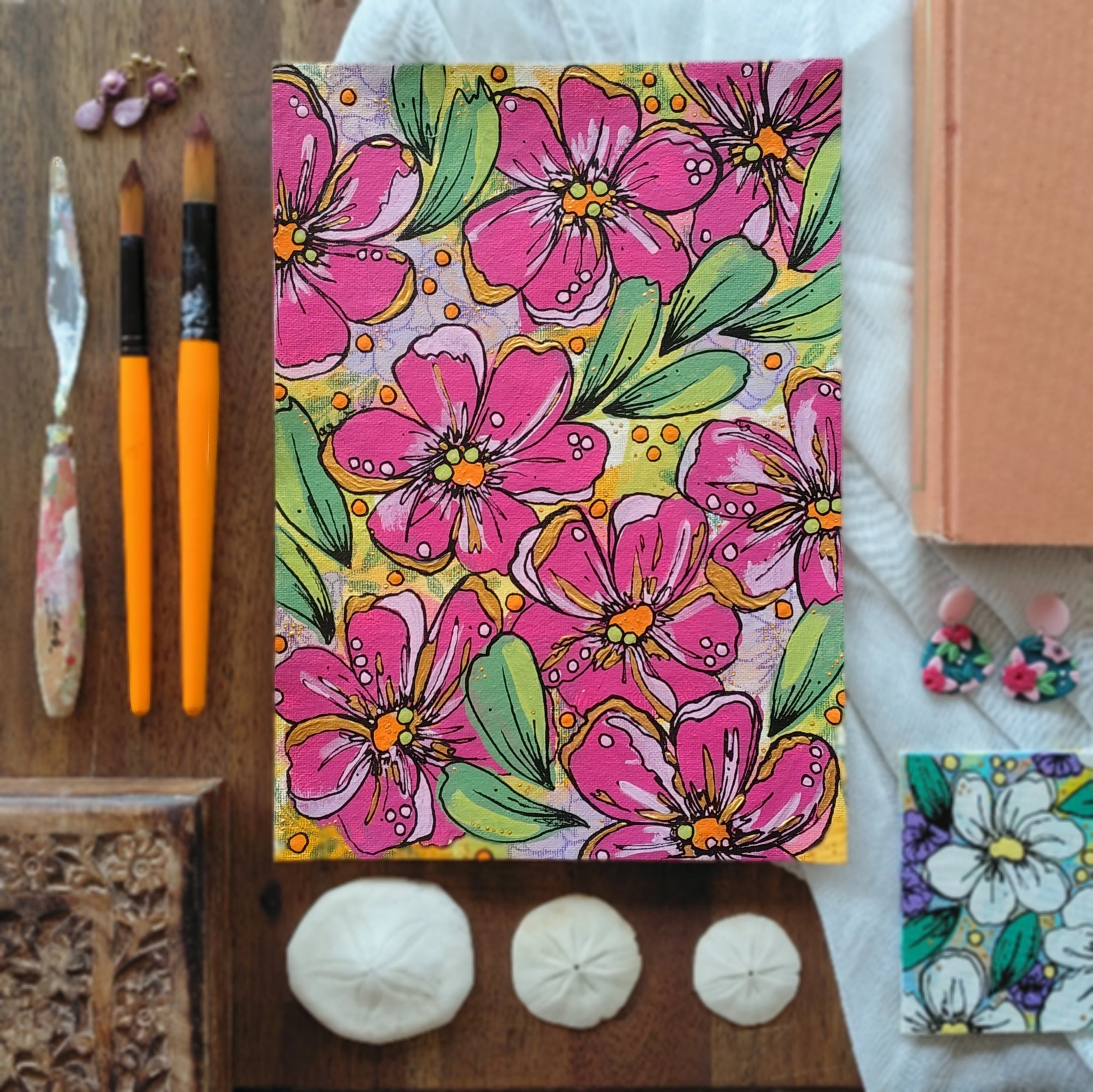 A4 Origianl Art - "Playing with Flowers" - Series #1 - Abstract Art