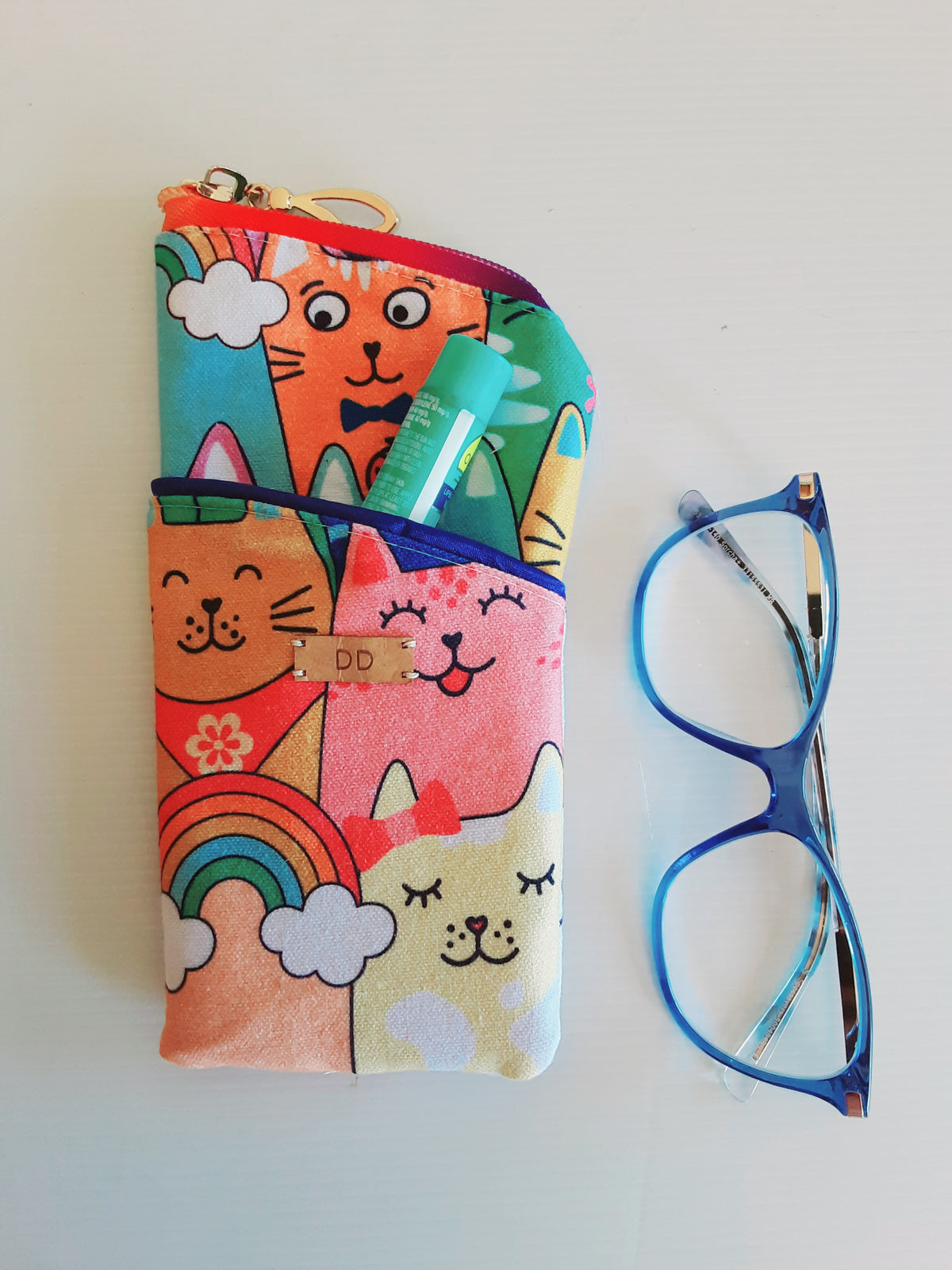 Handmade Padded Sunglass Case, Zippered Eyeglass Pouch, Cat Print