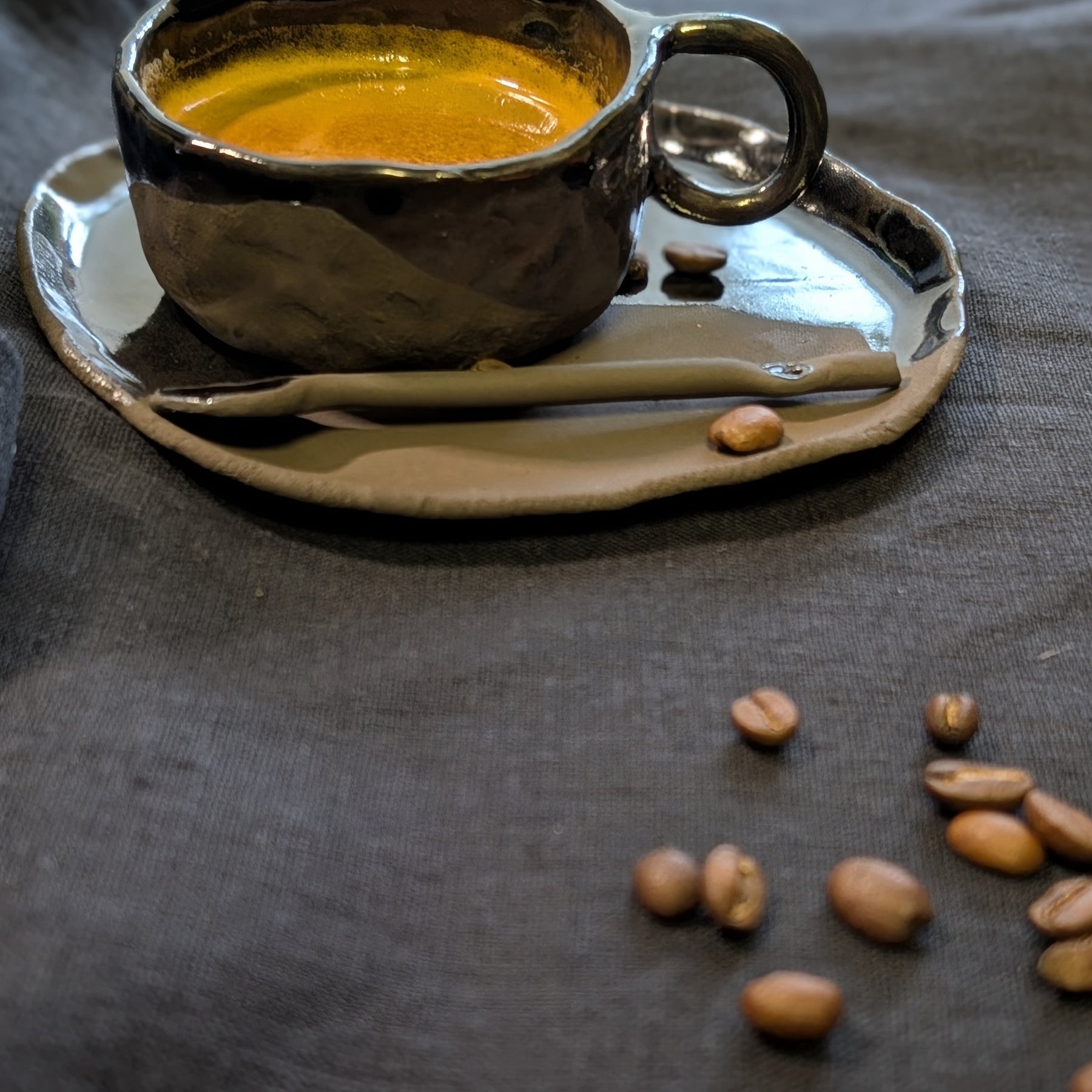 Handmade Black Ceramic Espresso set | dark • earthy • understated