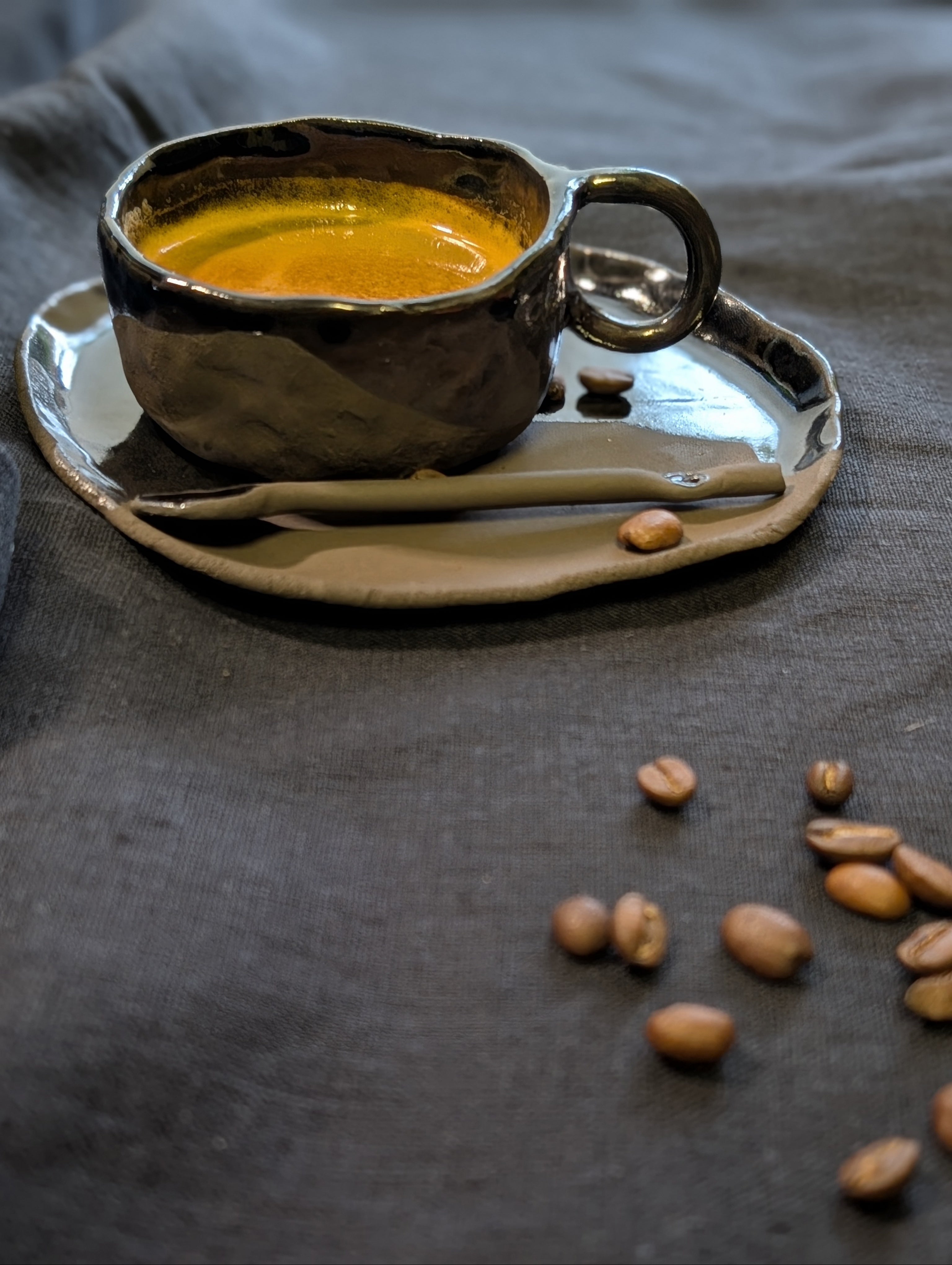 Handmade Black Ceramic Espresso set | dark • earthy • understated