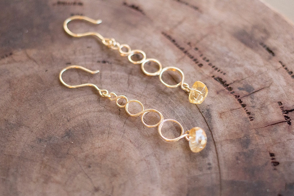 Natural Citrine Gemstone Gold Looped Earrings | Crystal Jewellery
