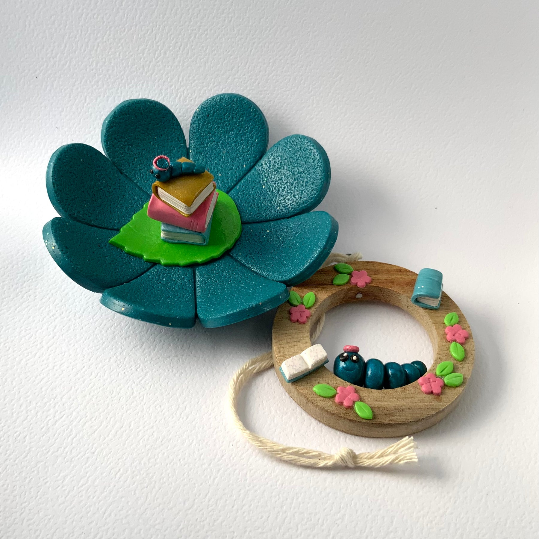 Bookworm Companion Set | Handmade Trinket Dish & Hanging Ornament | Gift for Book Lovers