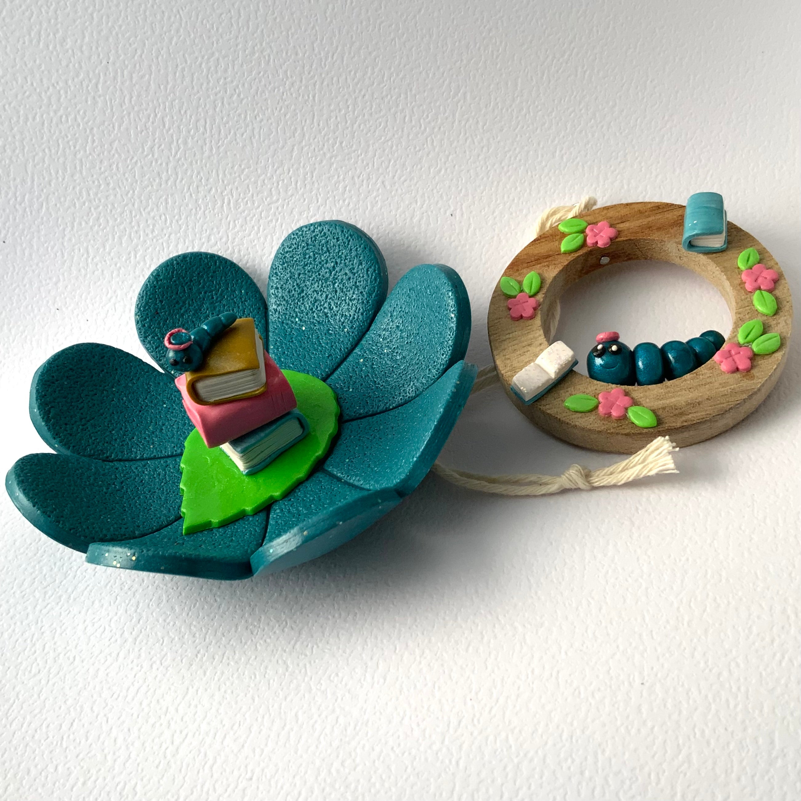 Bookworm Companion Set | Handmade Trinket Dish & Hanging Ornament | Gift for Book Lovers