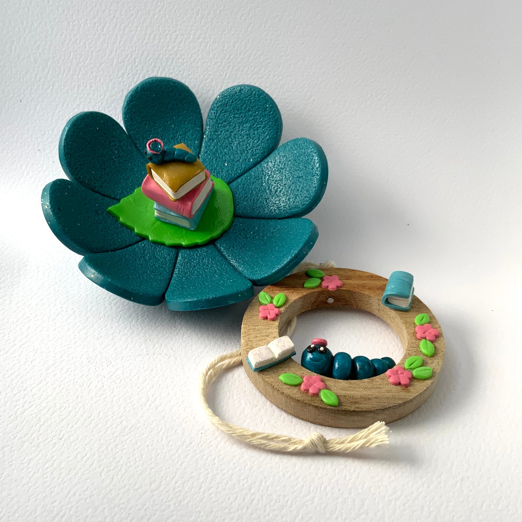 Bookworm Companion Set | Handmade Trinket Dish & Hanging Ornament | Gift for Book Lovers