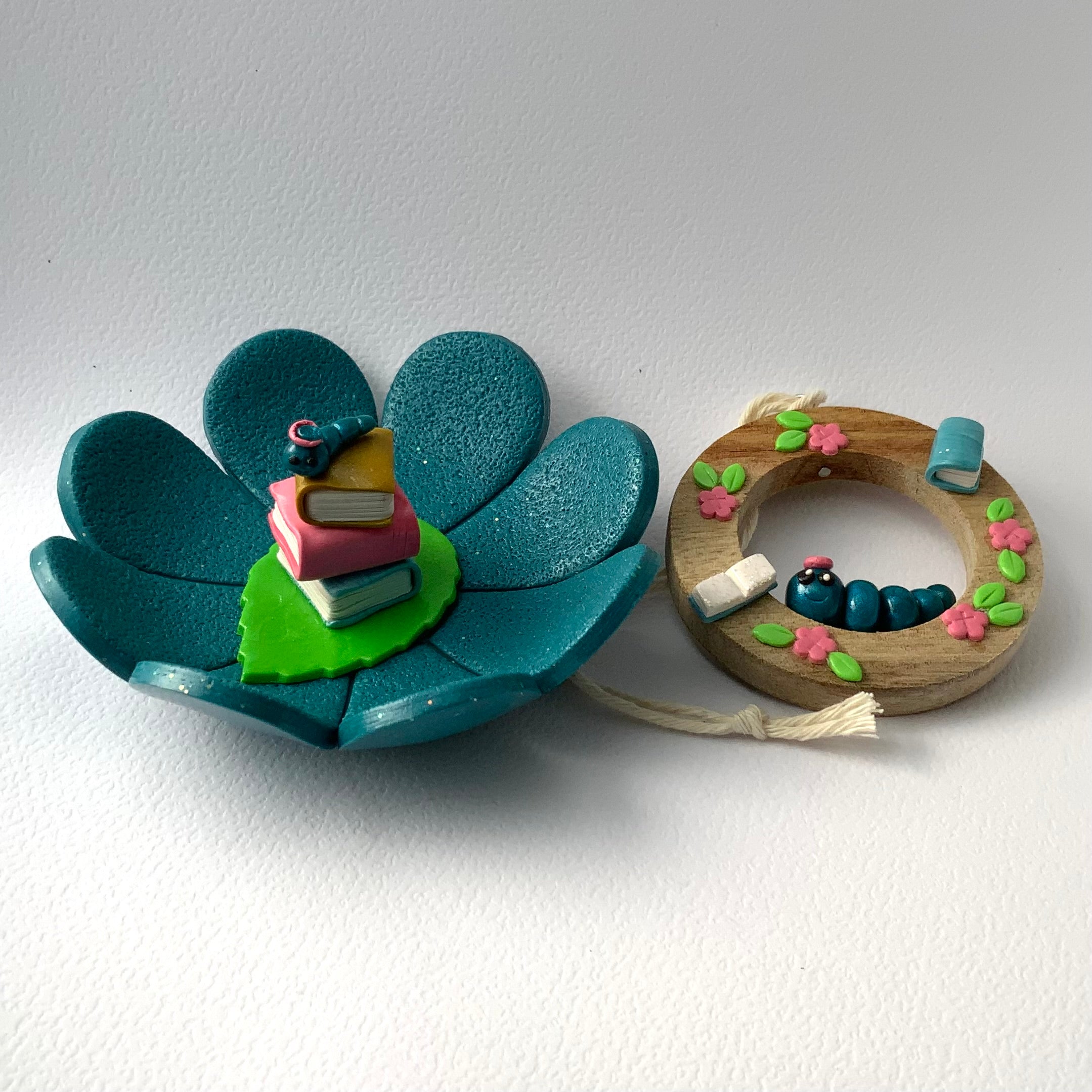 Bookworm Companion Set | Handmade Trinket Dish & Hanging Ornament | Gift for Book Lovers