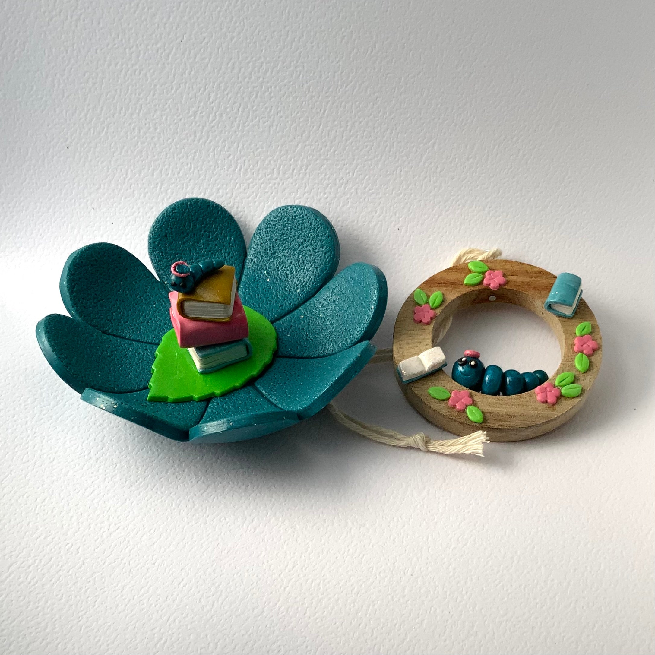 Bookworm Companion Set | Handmade Trinket Dish & Hanging Ornament | Gift for Book Lovers