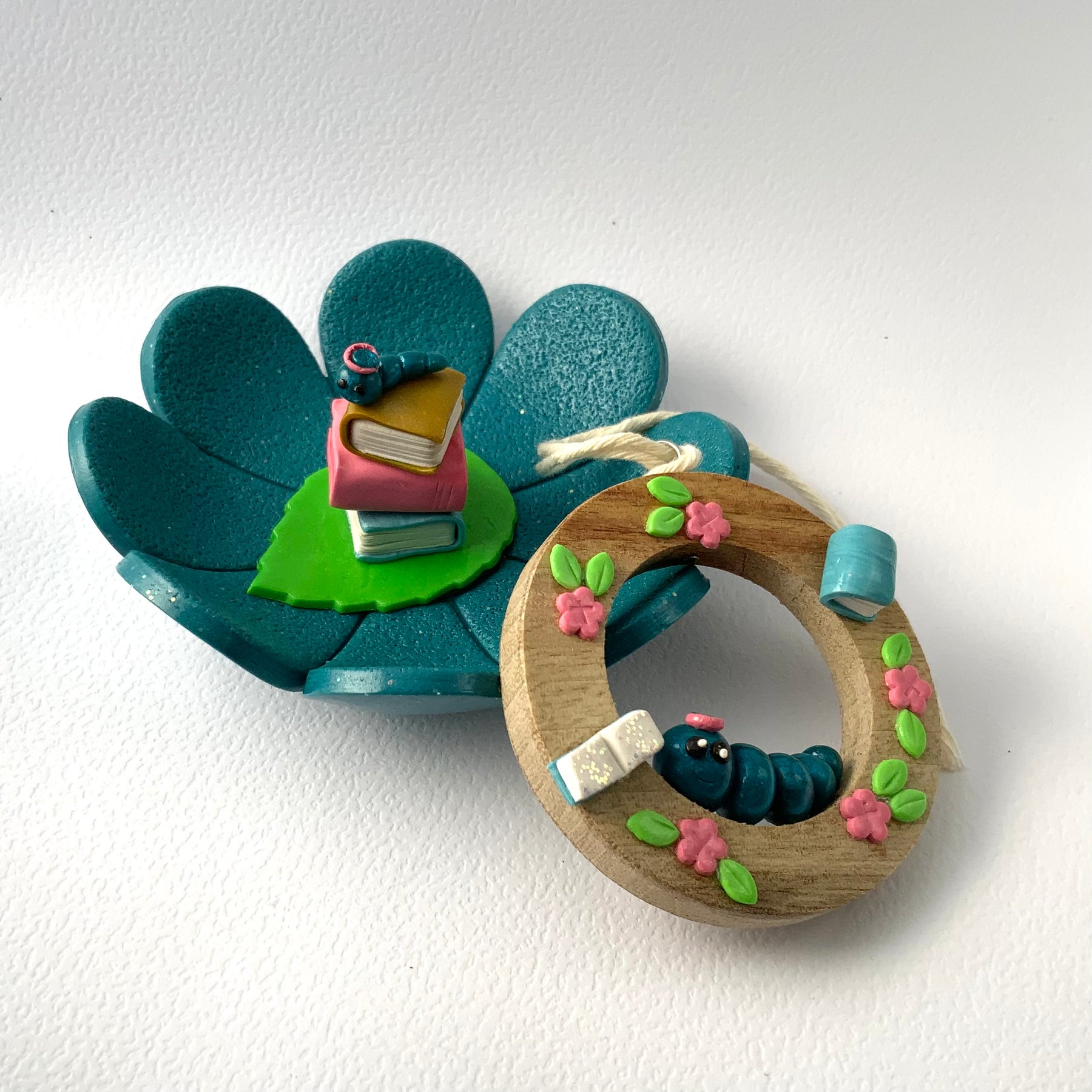 Bookworm Companion Set | Handmade Trinket Dish & Hanging Ornament | Gift for Book Lovers