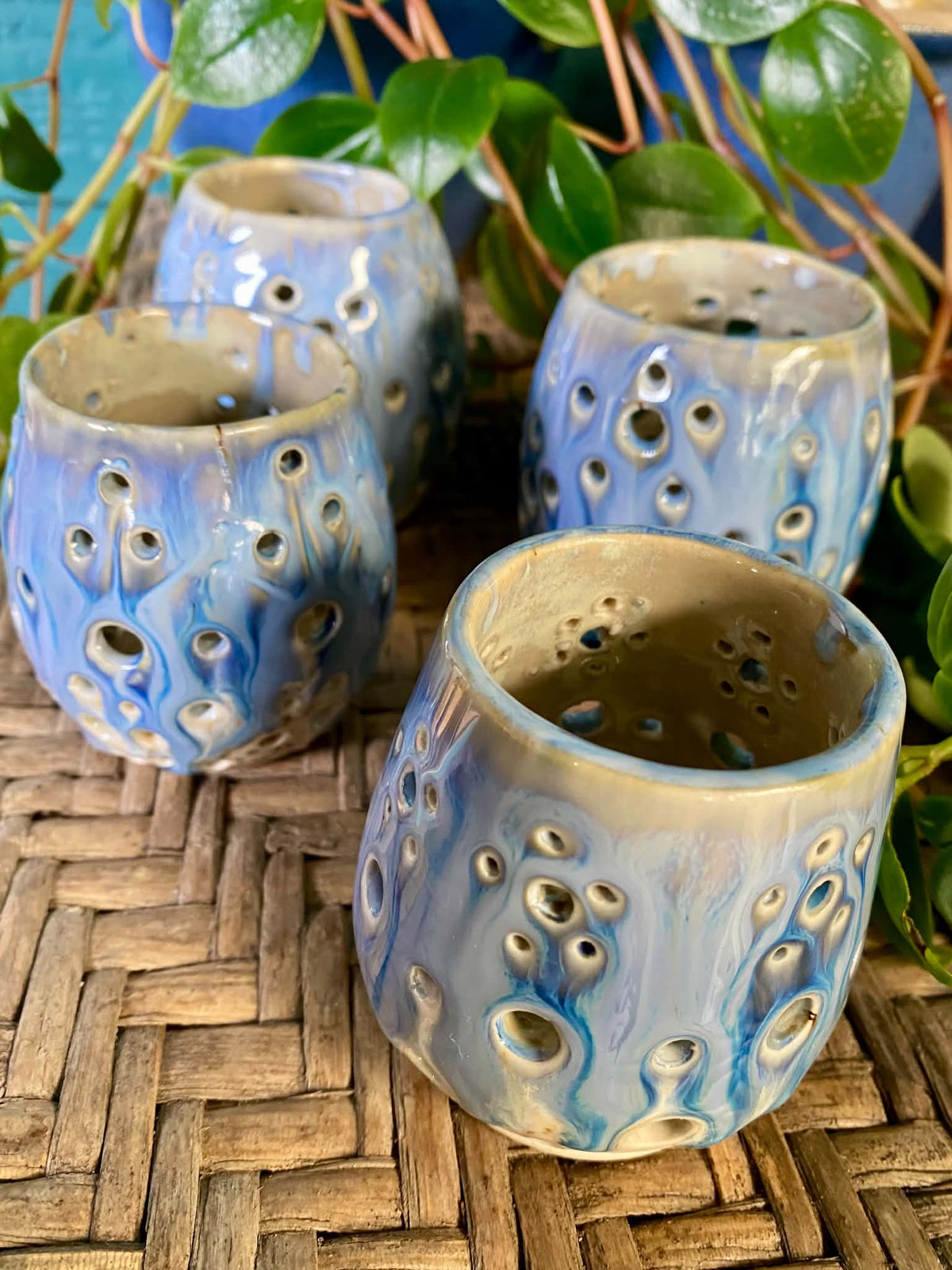 Handmade pottery tea light holders