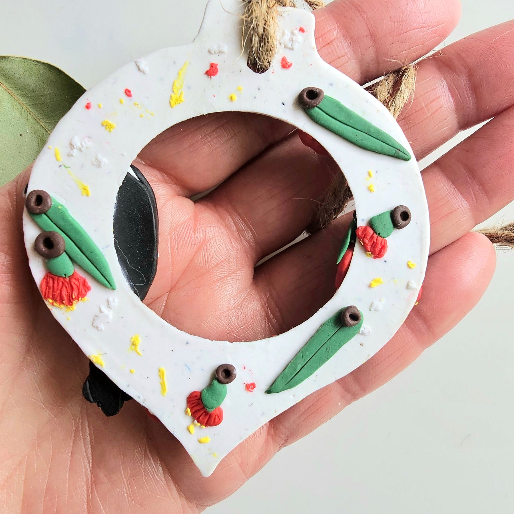 Magpie Floral Ornament,Gumblossoms,Handmade, Polymer Clay.