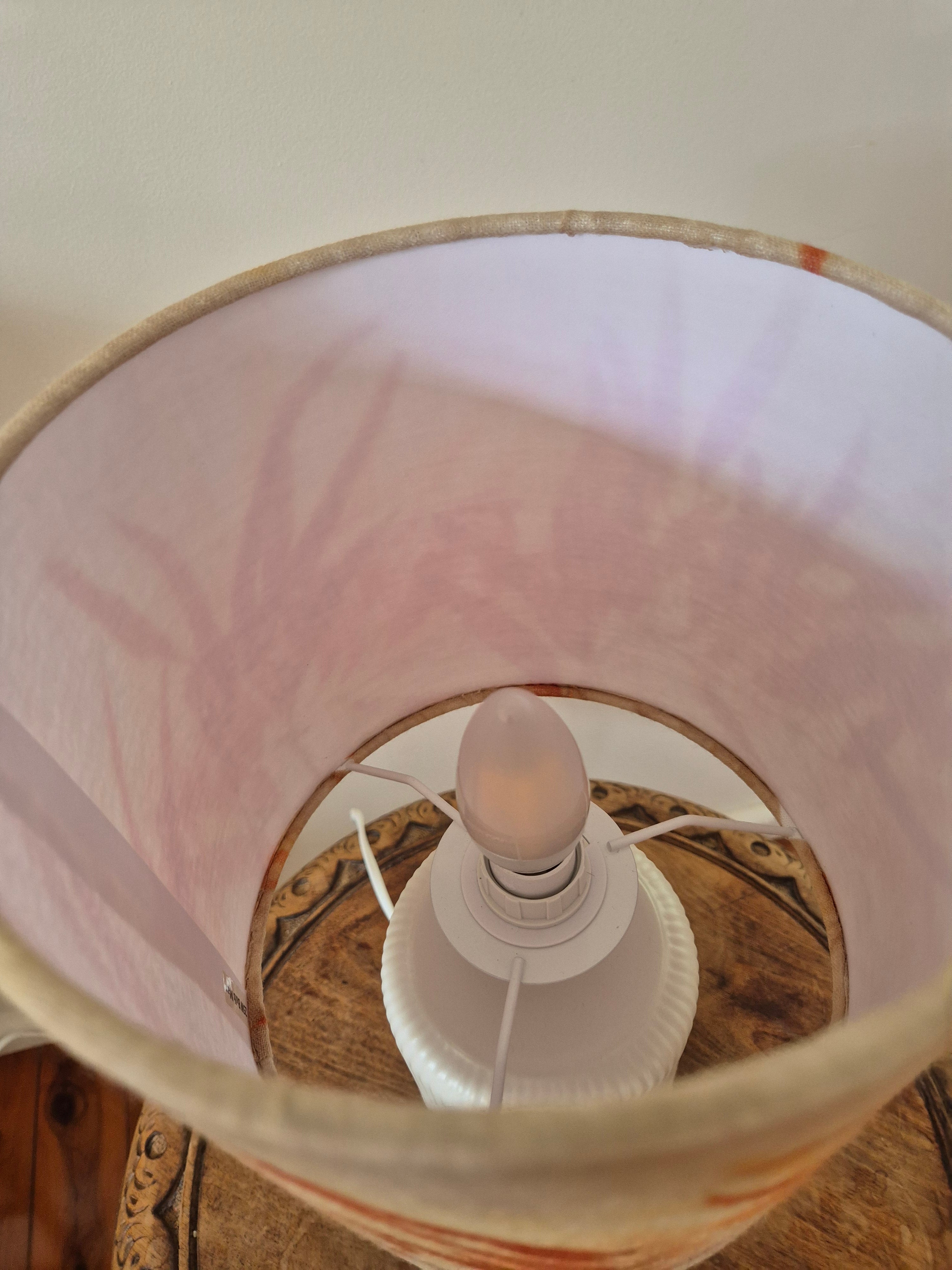 Bespoke lampshade with hand printed wool fabric