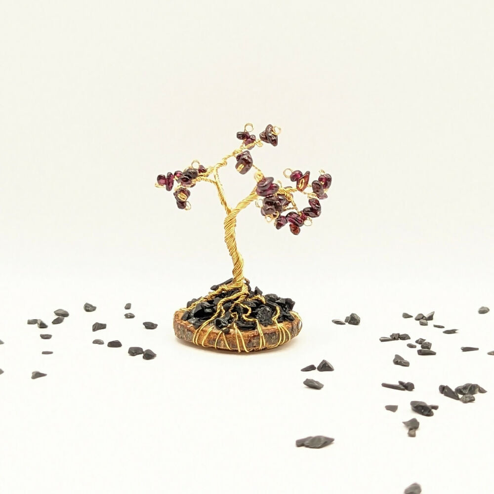 Gemstone tree ~ emotional strength ~ garnet & black tourmaline gemstones