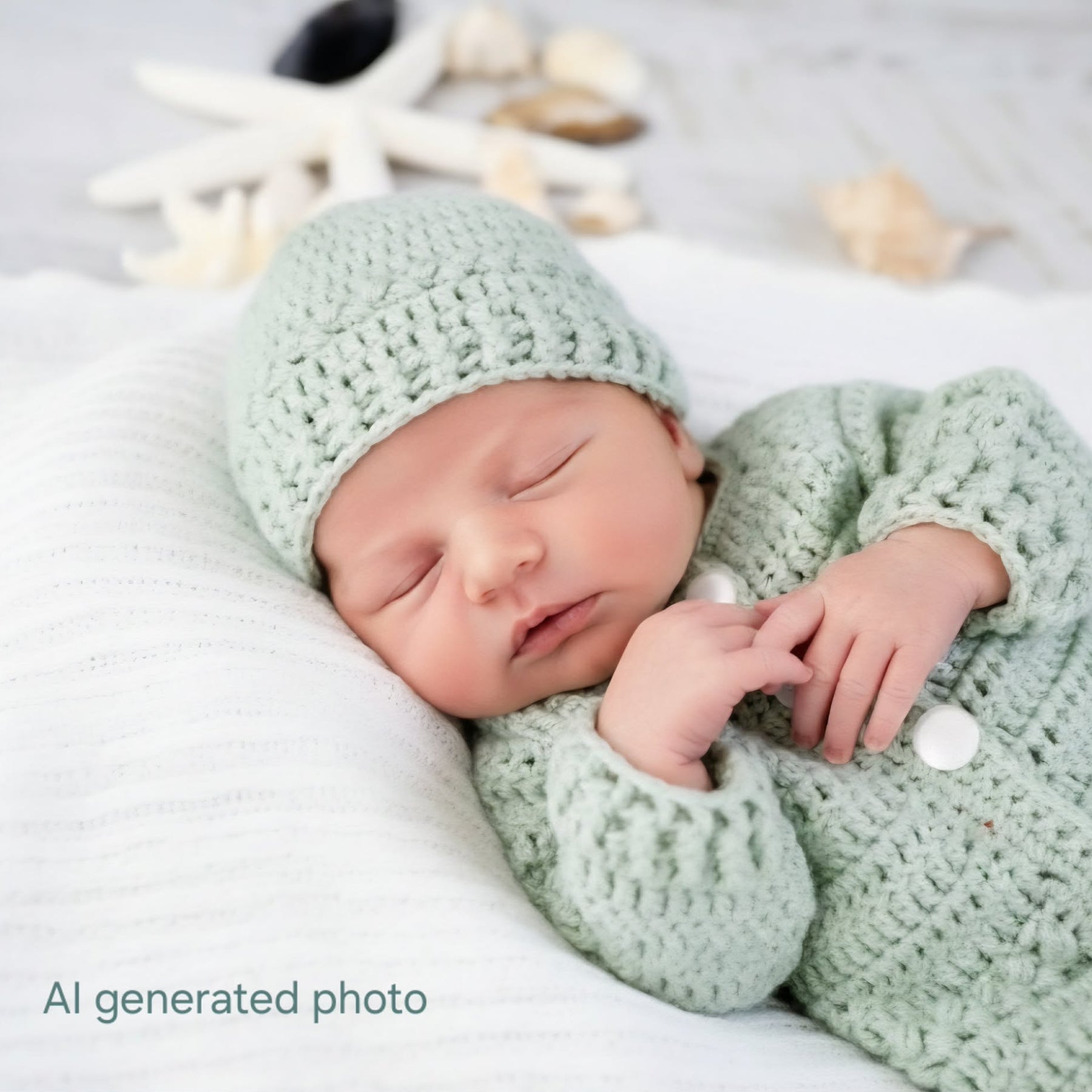 Baby Cardigan | Newborn | Sage Green | Handmade | Crochet | Jacket | Beanie