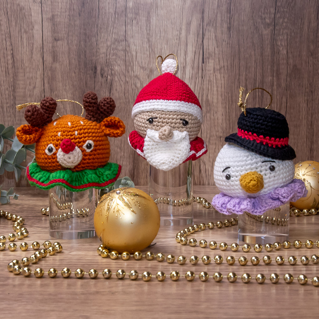 Crocheted Christmas Ornaments - Santa, Reindeer and Snowman