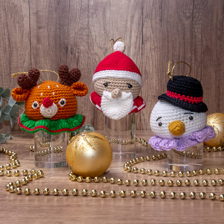 Crocheted Christmas Ornaments - Santa, Reindeer and Snowman