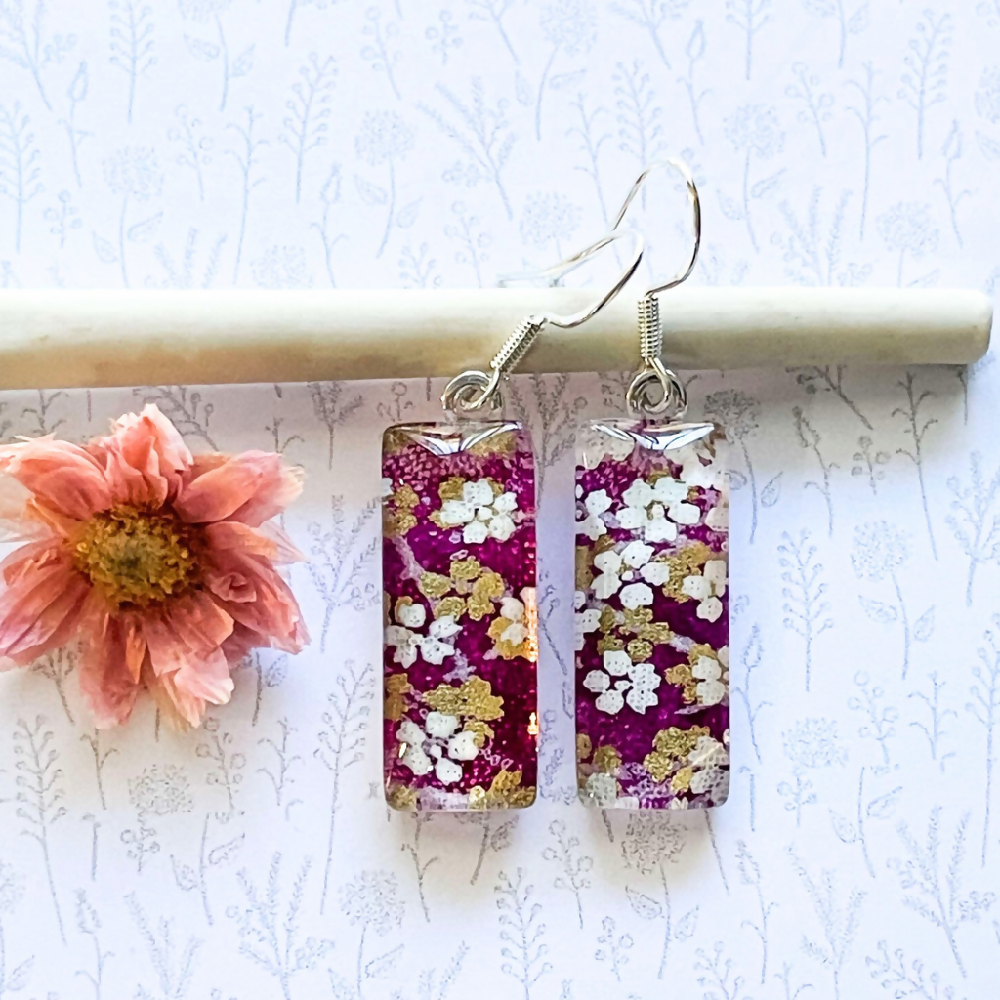 Purple Earrings • Handmade with Japanese Paper, Resin and Glass