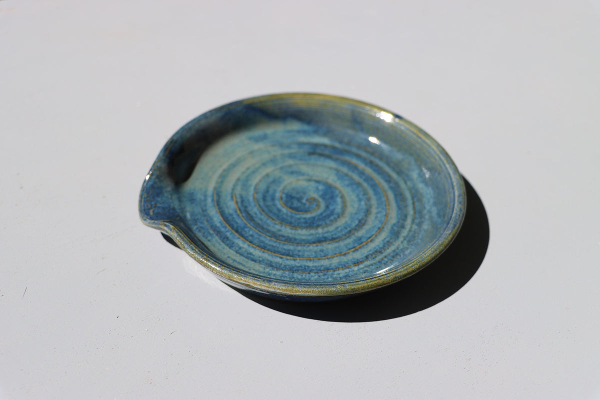 Stoneware Spoon Rest: Speckled blue green