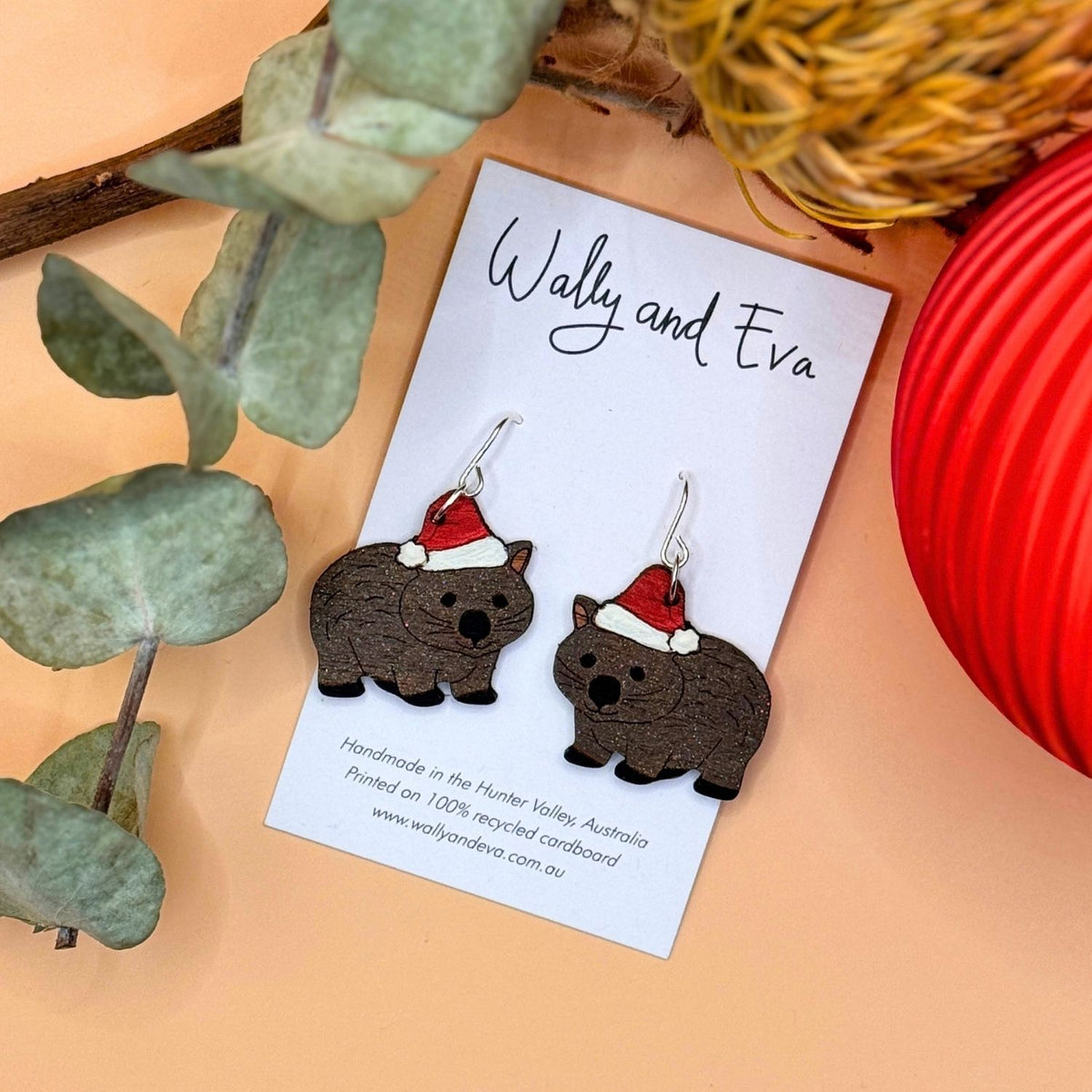 Australian Christmas Wombat Hand Painted Earrings