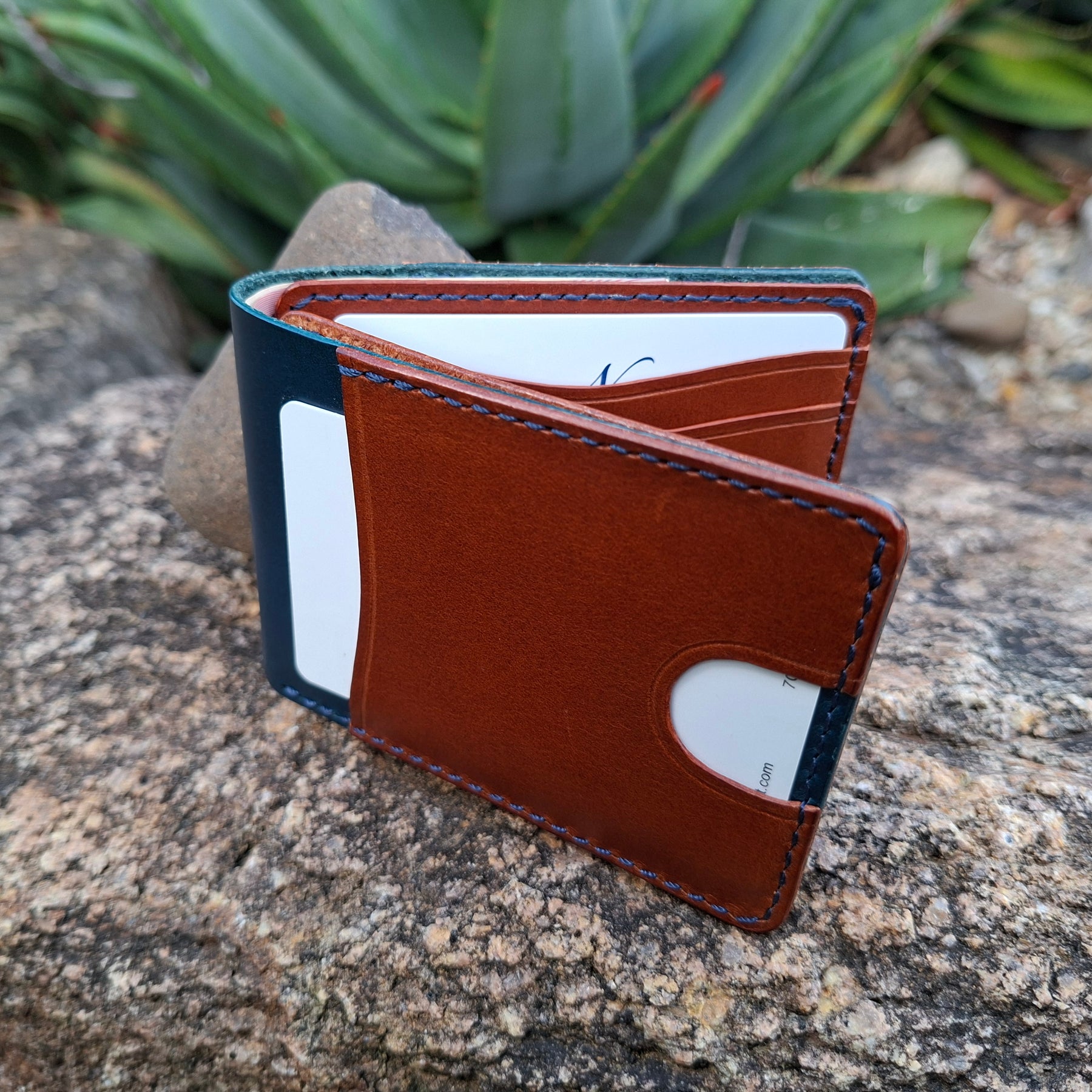 Men's Wallet Cardholder - Navy Blue/Chestnut