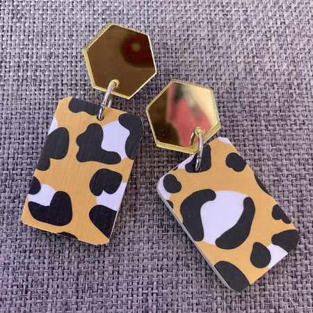 Gold mirror animal print earrings