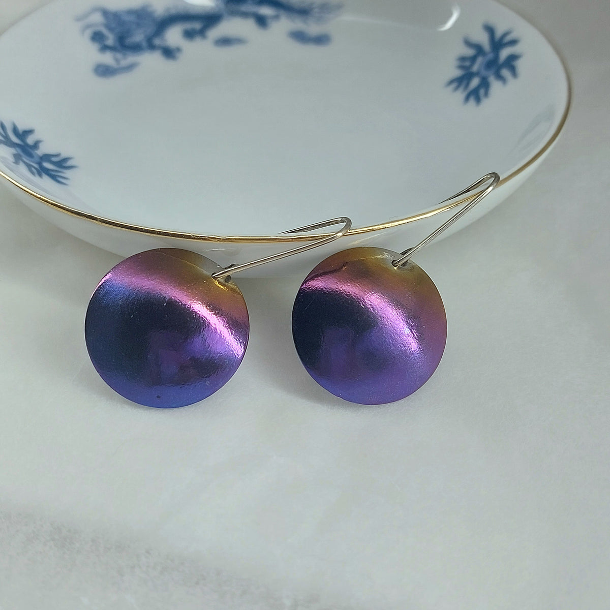 Titanium Disc Earrings with Geometric Design- Teal