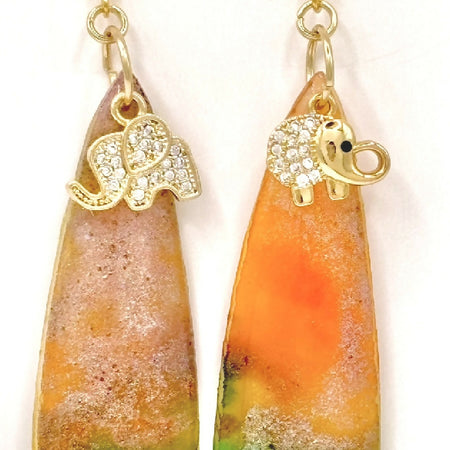 Enchanted Golden Glow Earrings with Sparkling Elephant Charms