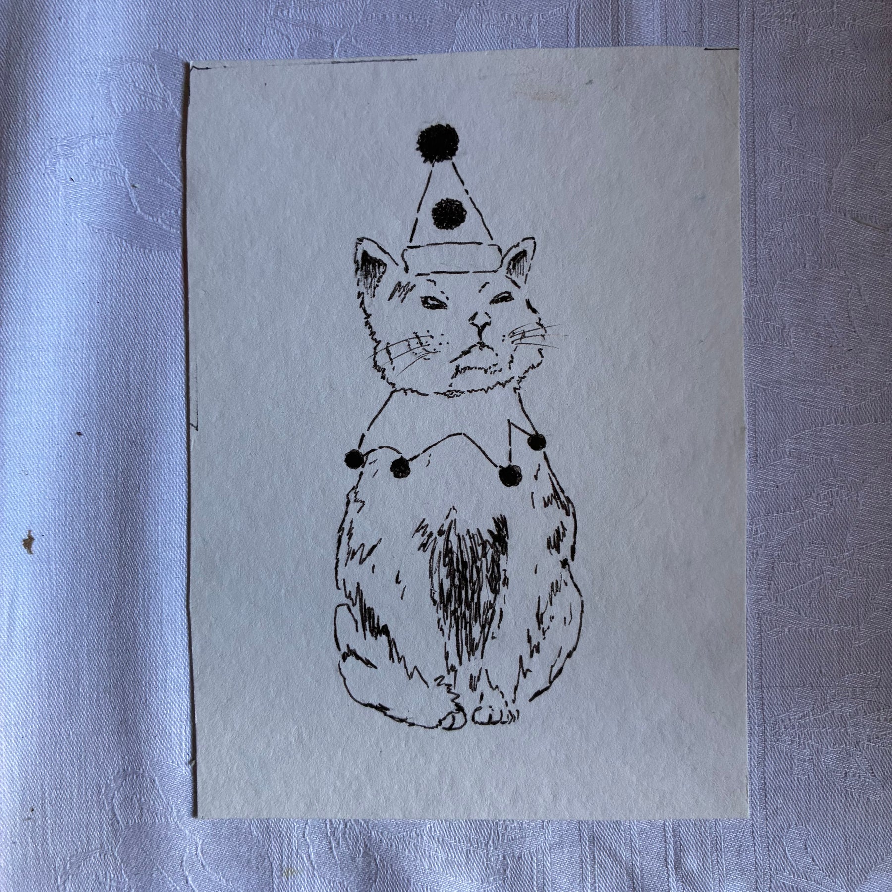 Original Pen Drawing of a clown cat