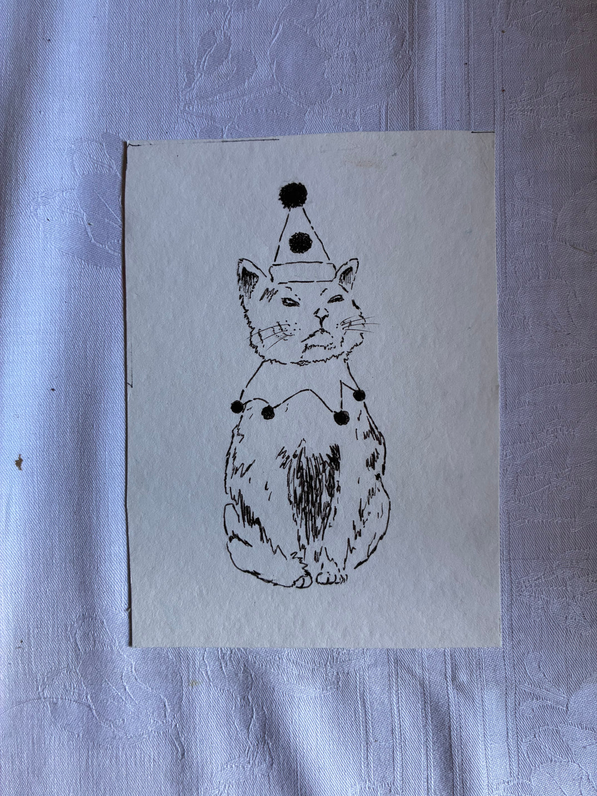 Original Pen Drawing of a clown cat