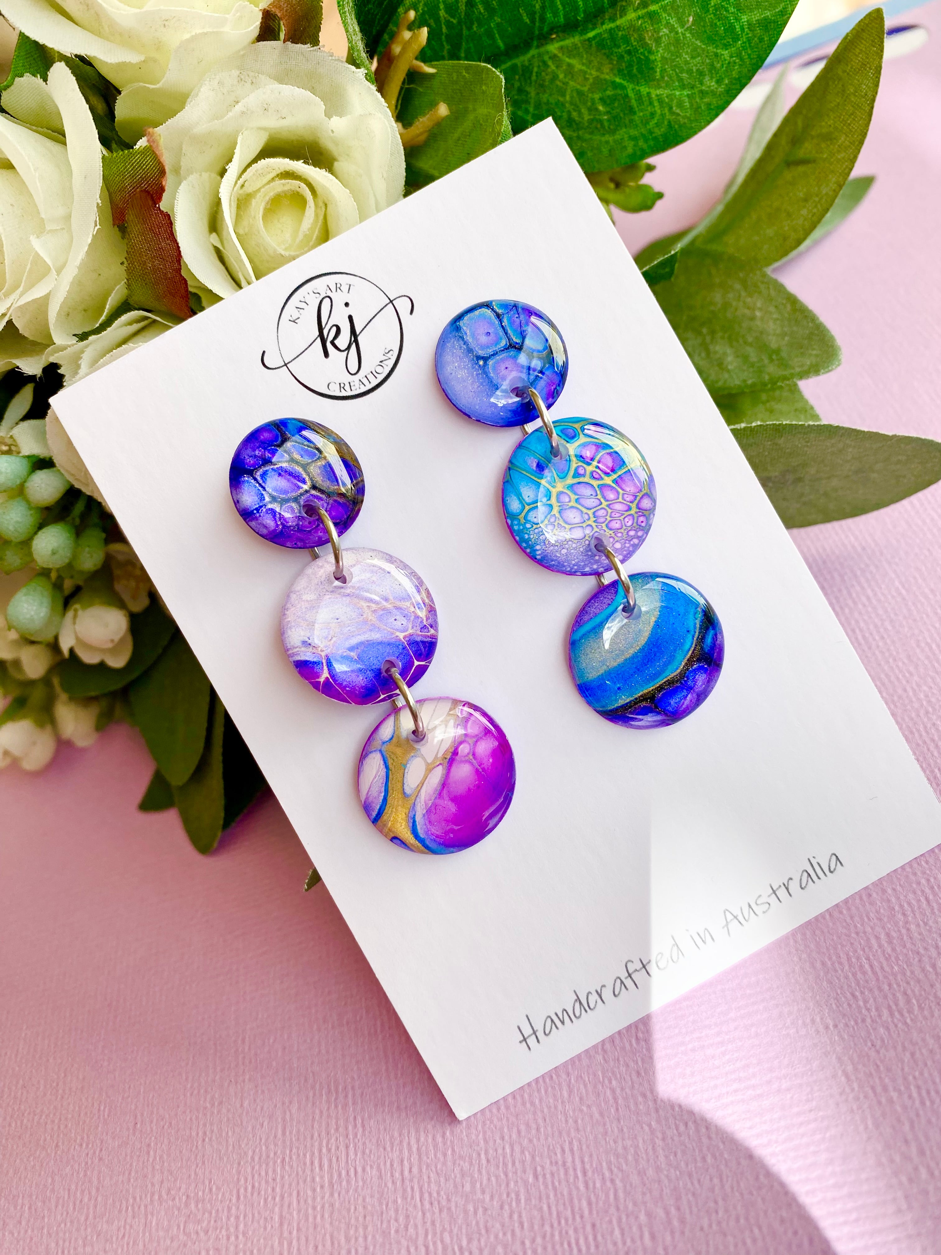 SOLD Artisan Hand Painted Stud Dangle Earrings