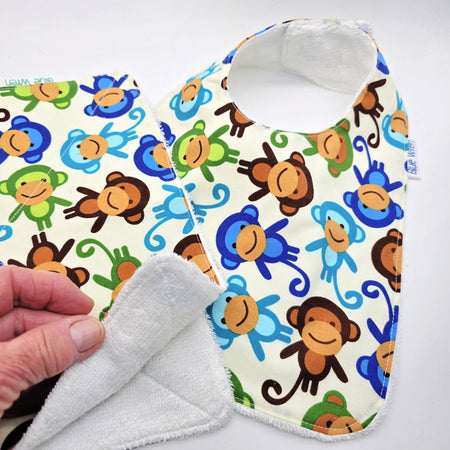 Baby Bib and Wash Cloth Monkey Design Gift Set