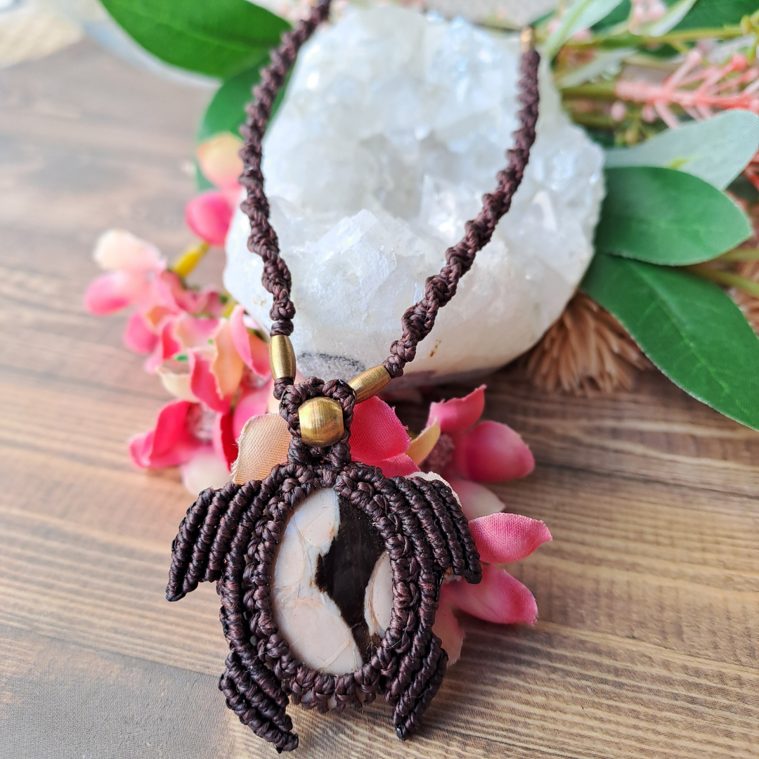 Peanut Wood Micro Macramé Necklace