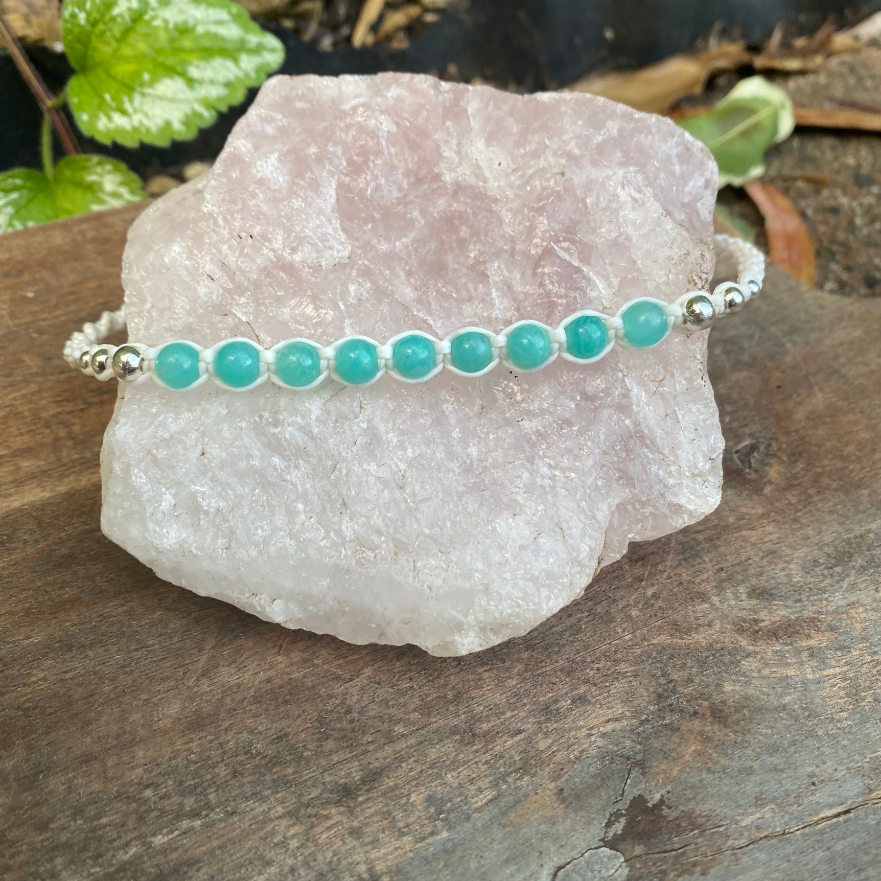 Amazonite Gemstone Beaded Anklet: Macrame Adjustable Waterproof