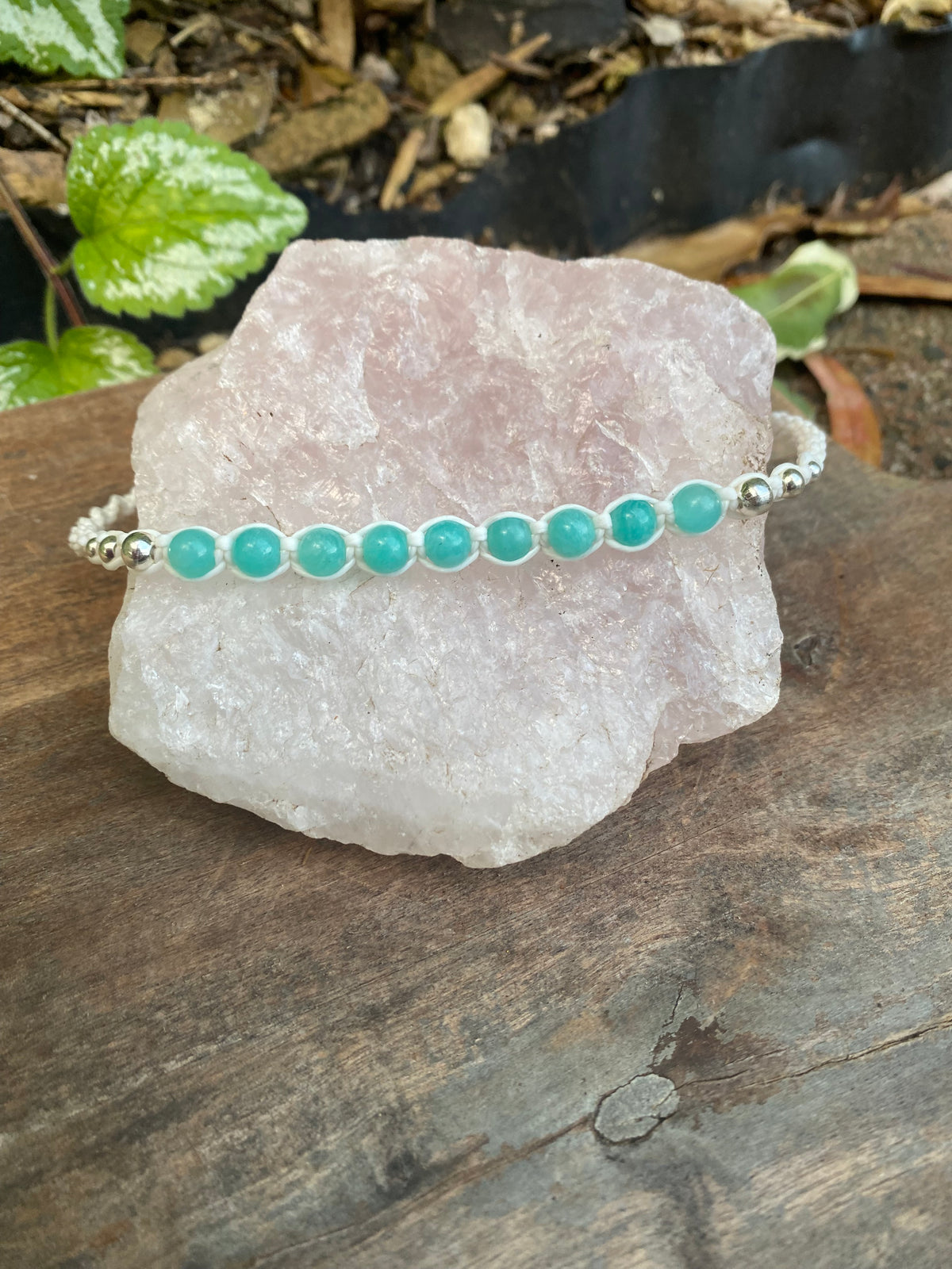 Amazonite Gemstone Beaded Anklet: Macrame Adjustable Waterproof