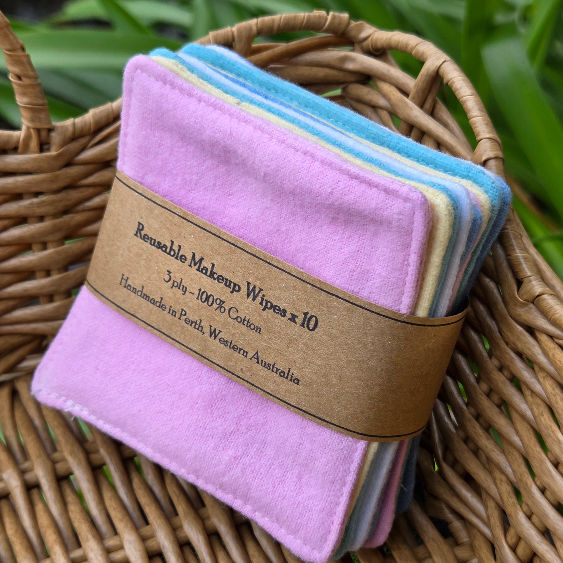 Reusable Makeup Wipes, packs of 10, plain colours
